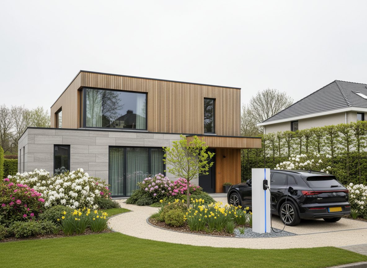 laadpaal installatie bij bakstenen woning in Flandre